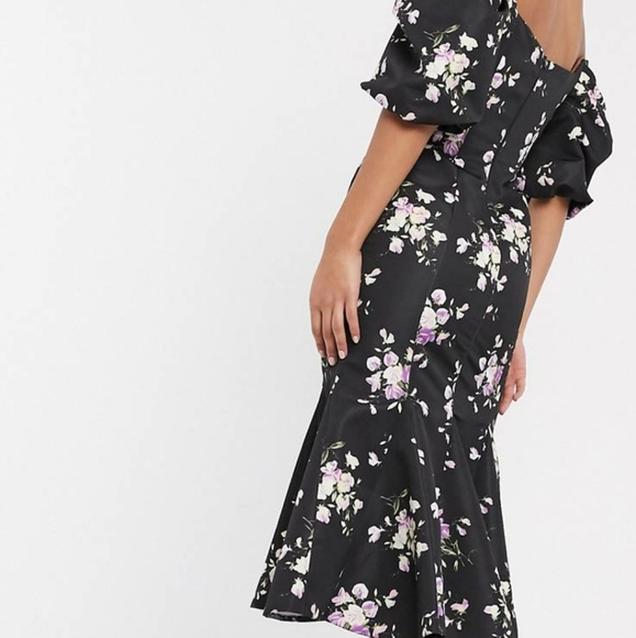 ASOS DESIGN Structured Puff Sleeve Midi Dress - Picture 3 of 3